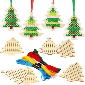 Kids Christmas Tree Wood Cross Stitch Kit, DIY Ornament Craft Set