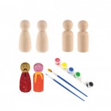 Montessori Unpainted Wooden Peg Doll Set, DIY Family Painting Kit