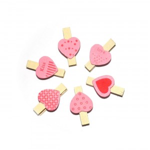 Heart Shape Mini Wooden Clothespins, Natural Birch Wood Pegs