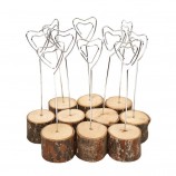 Natural Rustic Wood Place Card Holders, Heart Swirl Wire Clip