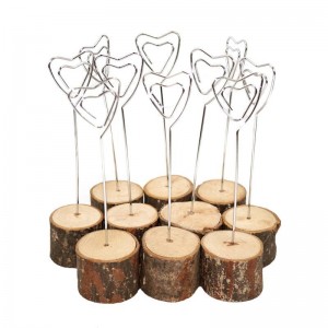 Natural Rustic Wood Place Card Holders, Heart Swirl Wire Clip