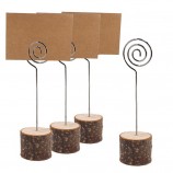 Natural Rustic Wood Place Card Holders with Swirl Wire Bark Memo Holder Stand Card Photo Picture Note Clip Holders