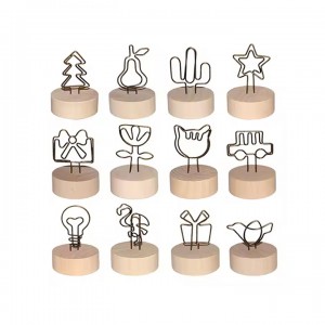 Rustic Wooden Place Card Holders, Swirl Wire Memo Clip Stands