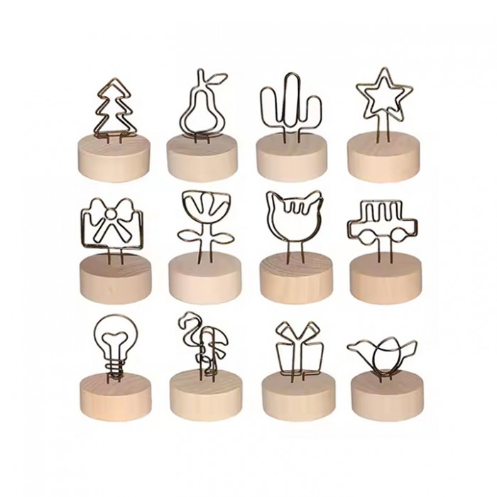 Rustic Wooden Bark Memo Holder Stand Card Photo Picture Note Clip Holders Wood Place Card Holders with Swirl Wire