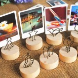 Rustic Wooden Bark Memo Holder Stand Card Photo Picture Note Clip Holders Wood Place Card Holders with Swirl Wire