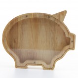 High Quality Wooden Hollow Design Animal Pig Piggy Bank for Kids