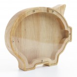 High Quality Wooden Hollow Design Animal Pig Piggy Bank for Kids