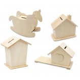 Unfinished Wooden Piggy Bank, Kids Educational DIY Craft Ornaments