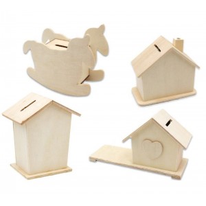 Unfinished Wooden Piggy Bank, Kids Educational DIY Craft Ornaments