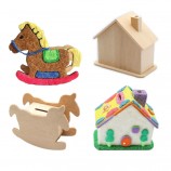 Wooden Piggy Bank Small House Small Wooden Horse Piggy Bank Children's Educational Handmade DIY Practical Decorative Ornaments