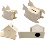 Wooden Piggy Bank Small House Small Wooden Horse Piggy Bank Children's Educational Handmade DIY Practical Decorative Ornaments