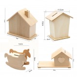 Wooden Piggy Bank Small House Small Wooden Horse Piggy Bank Children's Educational Handmade DIY Practical Decorative Ornaments