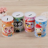 Cartoon Cylinder Iron Piggy Bank, Kids Animal Themed Coin Bank
