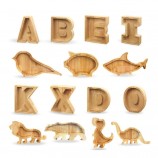 Wholesale Custom Clear Letter Pig Dog Cat Bulk Money Coin Wooden Boxes Piggy Bank for Kids