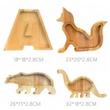 Wholesale Custom Clear Letter Pig Dog Cat Bulk Money Coin Wooden Boxes Piggy Bank for Kids
