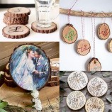 Eco-friendly Unfinished Wooden Slices Round Rustic Wood Craft DIY Round Wood coaster with Bark for DIY Crafts