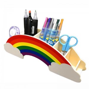 Rainbow Wooden Pen Holder, Multi-functional Office Supplies Caddie