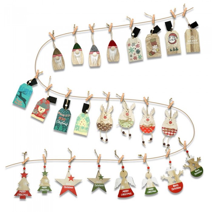 DIY Crafts Wood Hanging String Decoration Wooden Tree Ornaments Set Christmas Decoration