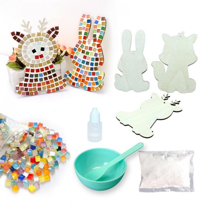 Animal Theme DIY Mini Square Crystal Glass Mosaic Craft Kit